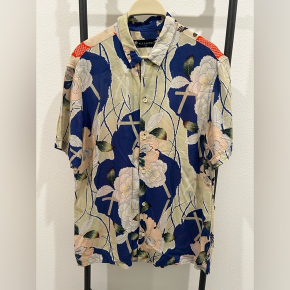 Allsaints Men’s M “ Fuyugi” Short Sleeve Hawaiian Floral Tropical Print Shirt - Picture 1 of 11